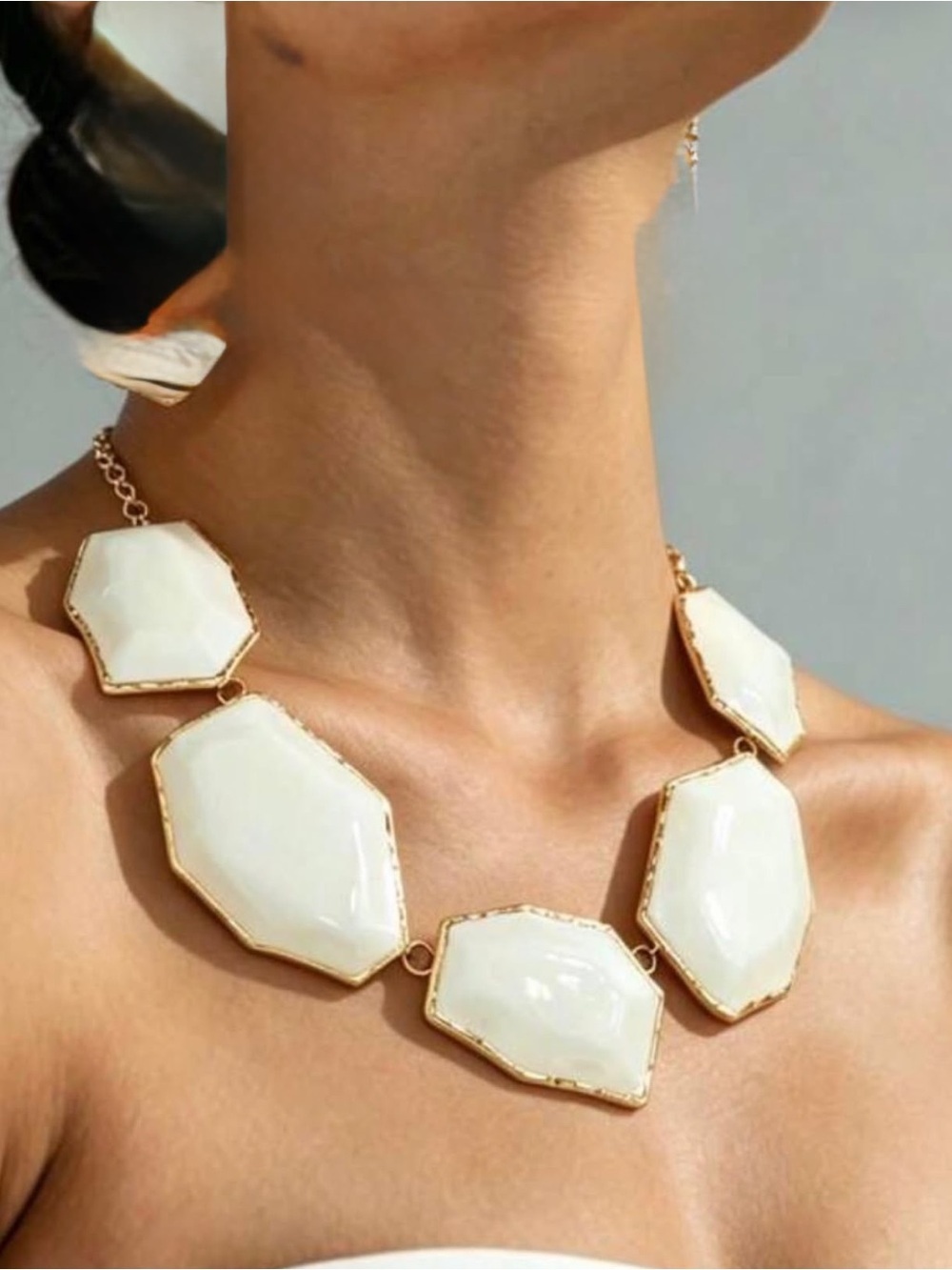 White Gold-Tone Geometric Stone Necklace